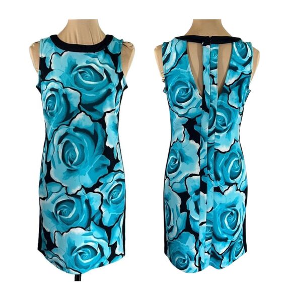 Worthington Sheath Dress Medium Blue Floral NWOT - Picture 1 of 14